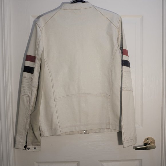 Springfield Men's Motorcycle White Stripe Biker Leather Jacket White Size Eur M - Picture 3 of 5